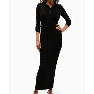 Black Rib Polo Maxi Dress
